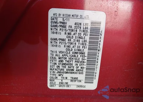 2011 Nissan Rogue S z USA, uszkodzony, nr VIN JN8AS5MV9BW301985